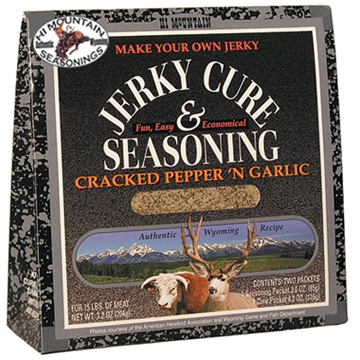 HI MOUNTAIN CRACKED PEPPER AND GARLIC JERKY CURE AND SEASONING KIT 204G