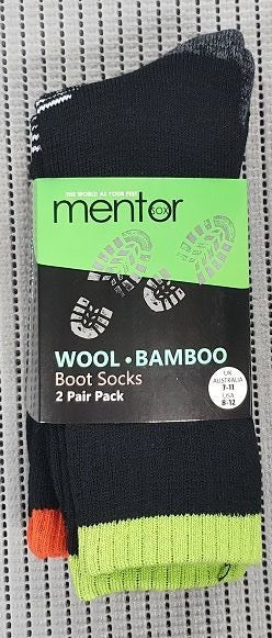 MENTOR SOX 3-8 BAMBOO WOOL 2 PAIR PACK BLACK